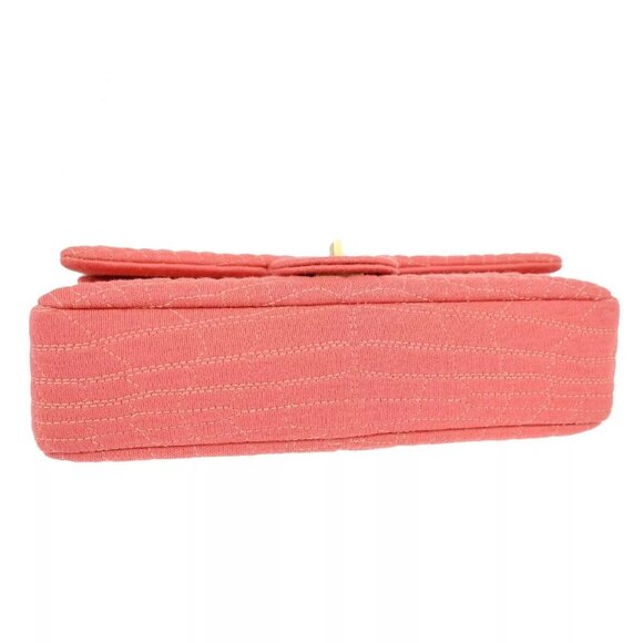 CHANEL Logo 2.55 Double Flap Chain Shoulder Bag Canvas Leather Pink - Picture 12 of 16